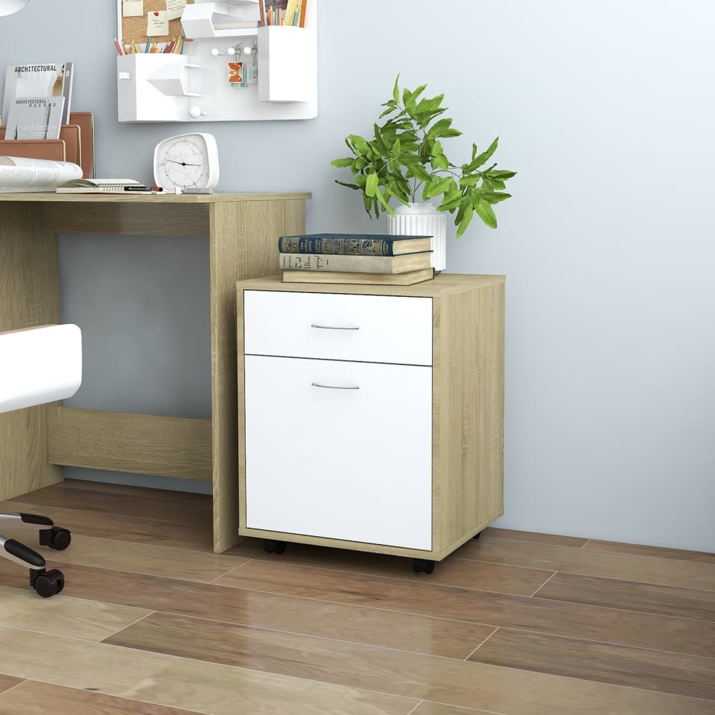 Berkfield Rolling Cabinet White&Sonoma Oak 45x38x54 cm Engineered Wood