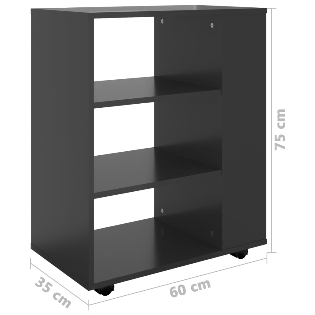 Berkfield Rolling Cabinet High Gloss Black 60x35x75 cm Engineered Wood