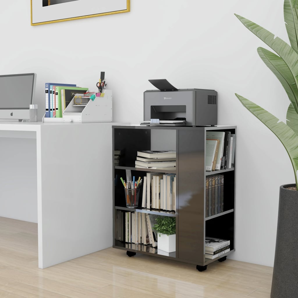 Berkfield Rolling Cabinet High Gloss Grey 60x35x75 cm Engineered Wood