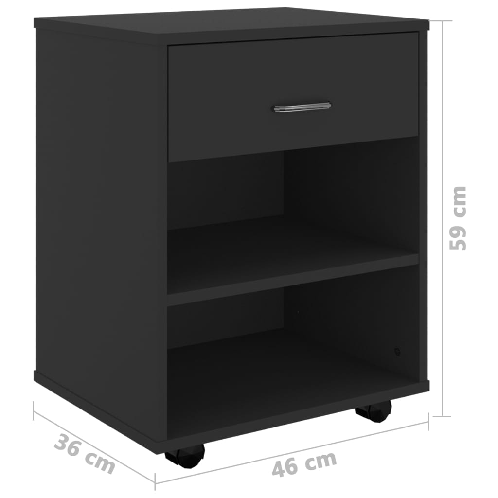 Berkfield Rolling Cabinet Black 46x36x59 cm Engineered Wood