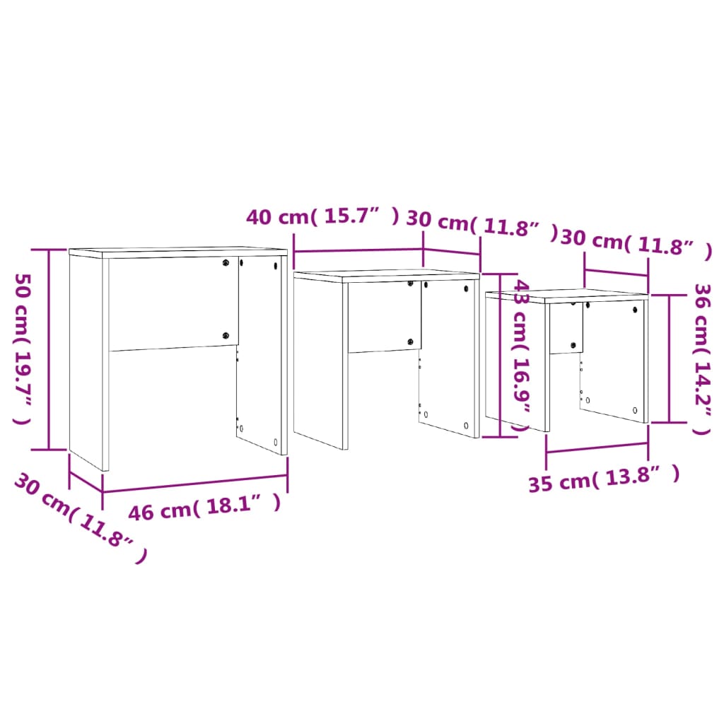 Berkfield Nesting Coffee Tables 3 pcs Black Engineered Wood