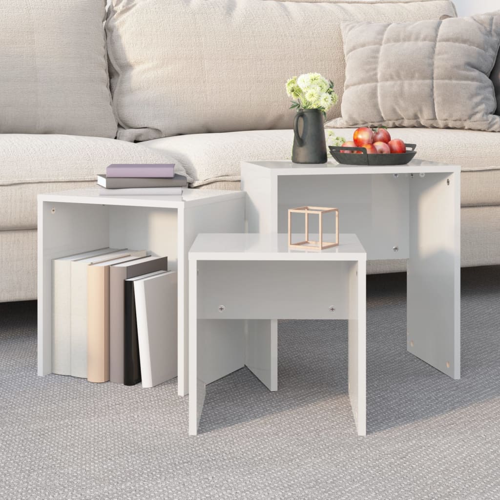 Berkfield Nesting Coffee Tables 3 pcs High Gloss White Engineered Wood