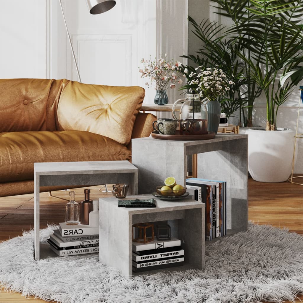Berkfield Nesting Tables 3 pcs Concrete Grey Engineered Wood