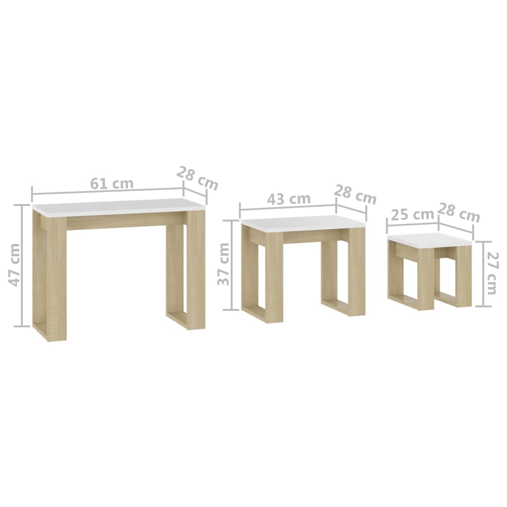 Berkfield Nesting Tables 3 pcs Sonoma Oak and White Engineered Wood