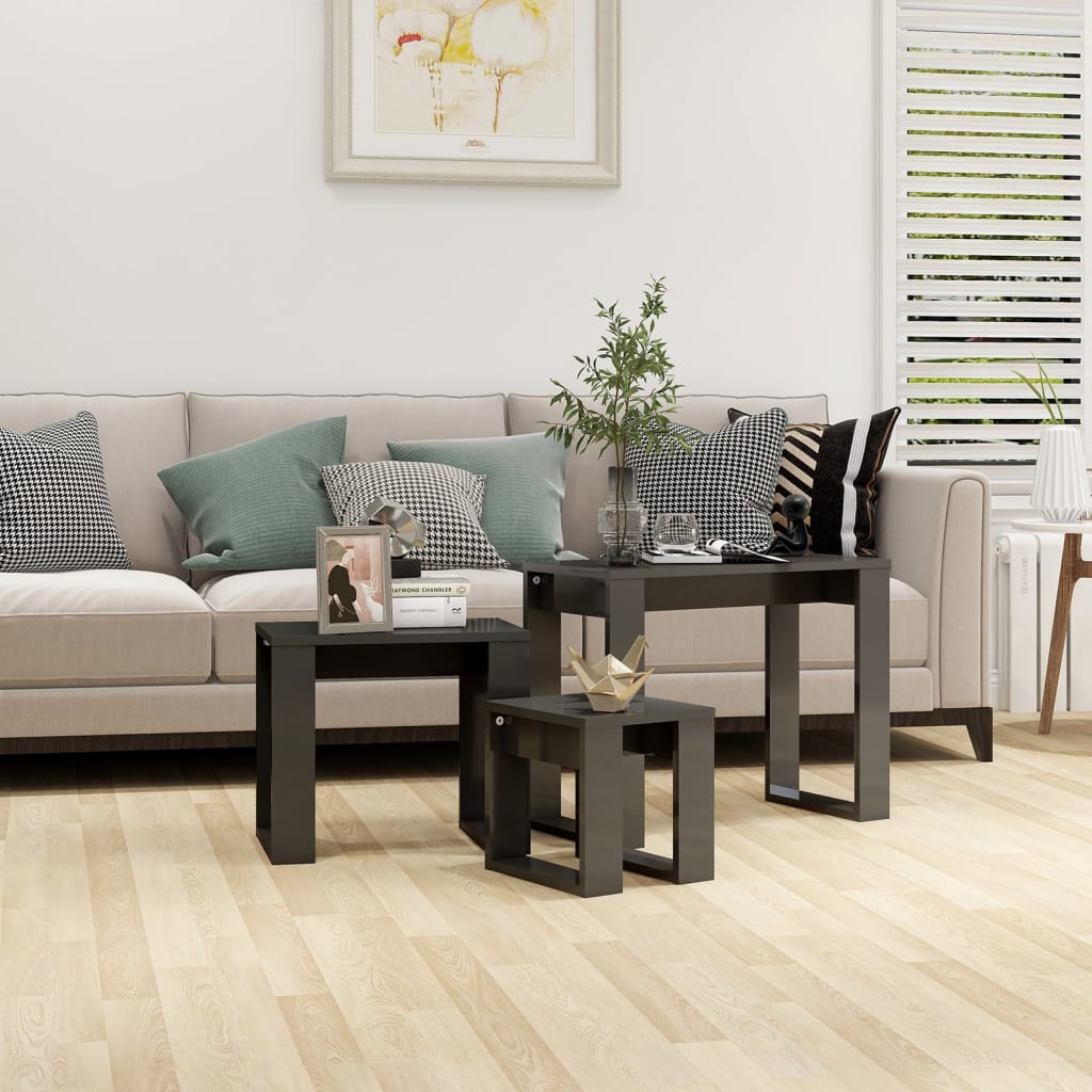 Berkfield Nesting Tables 3 pcs High Gloss Grey Engineered Wood