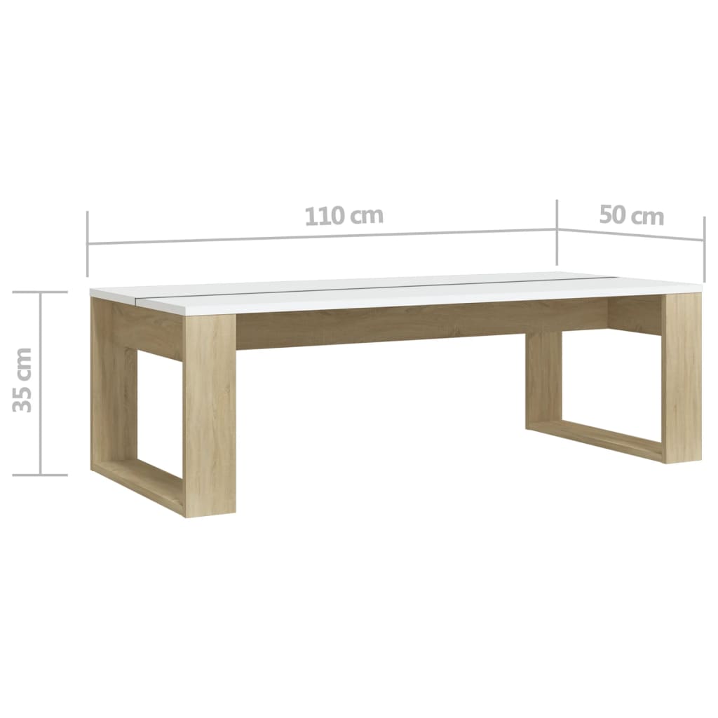 Berkfield Coffee Table Sonoma Oak and White 110x50x35 cm Engineered Wood
