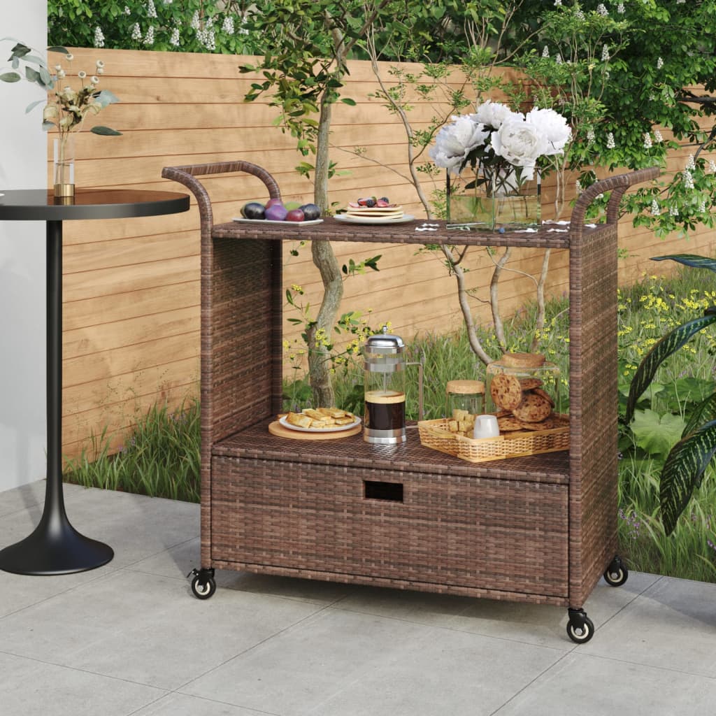 Berkfield Bar Cart with Drawer Brown 100x45x97 cm Poly Rattan