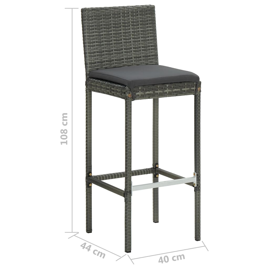 Berkfield Garden Bar Stools with Cushions 2 pcs Grey Poly Rattan