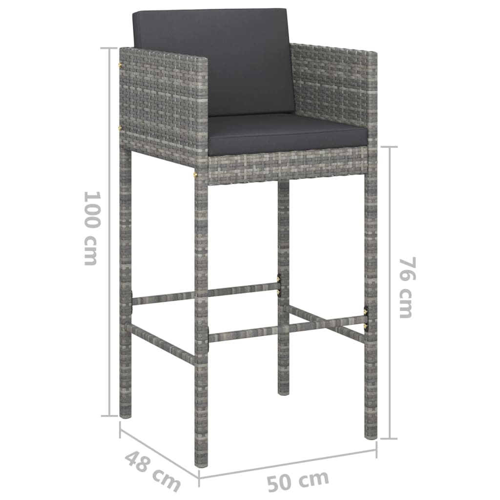 Berkfield Bar Stools with Cushions 2 pcs Grey Poly Rattan