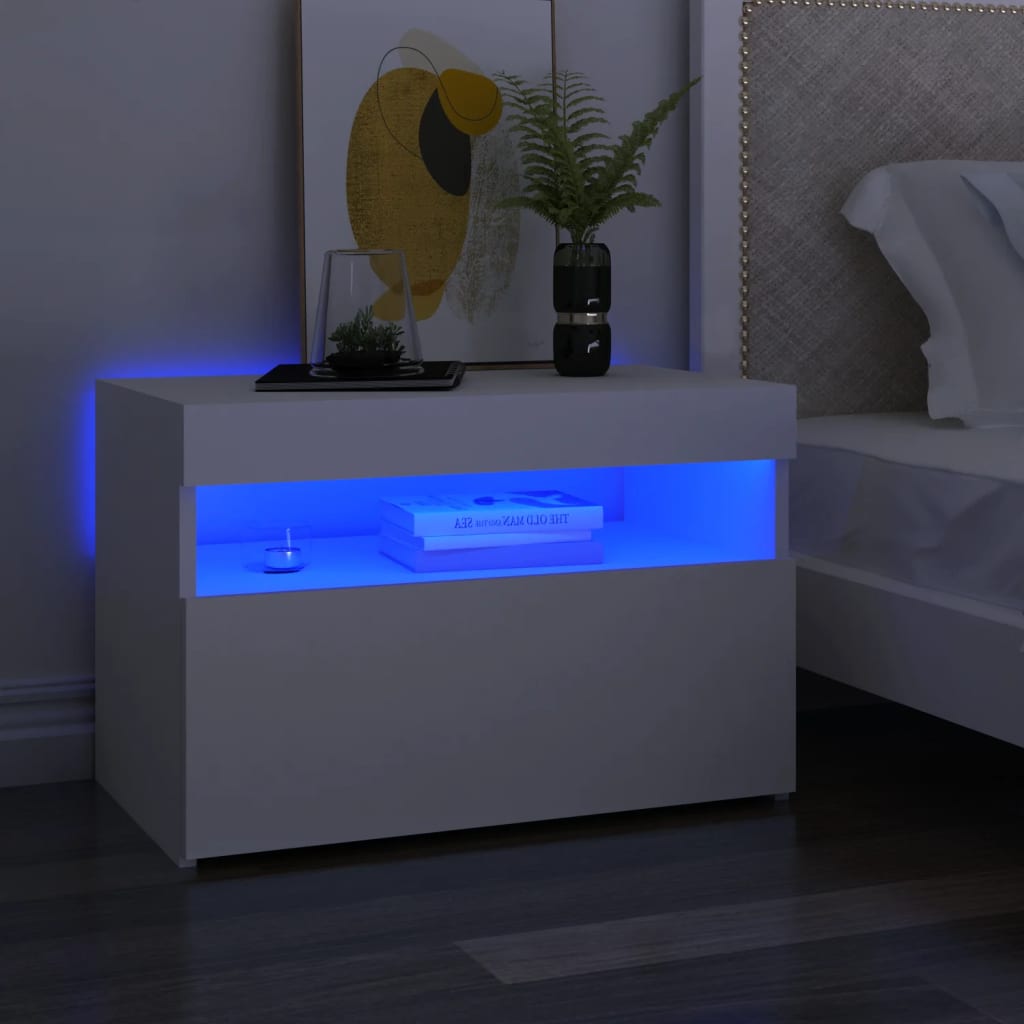 Berkfield Bedside Cabinet & LED Lights 2 pcs White 60x35x40 cm Engineered Wood