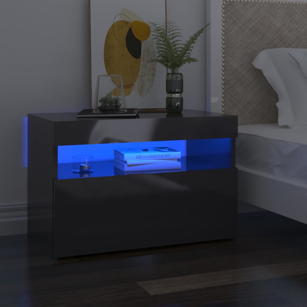 Berkfield Bedside Cabinet & LED Lights 2 pcs HIgh Gloss Grey 60x35x40 cm