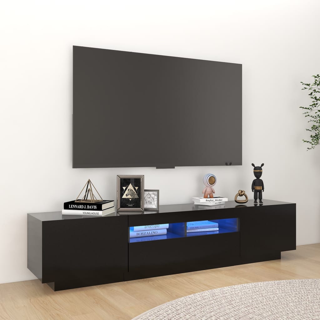 Berkfield TV Cabinet with LED Lights Black 180x35x40 cm