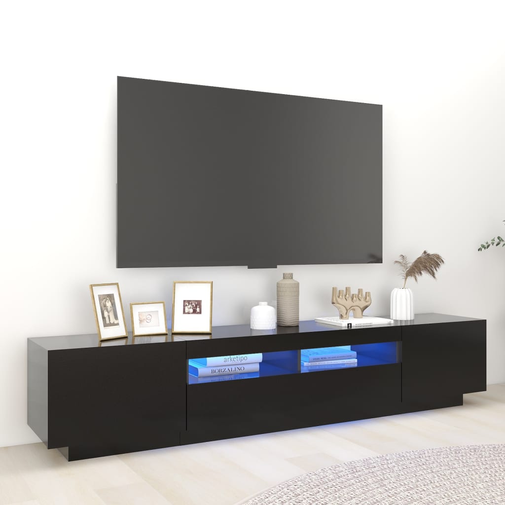 Berkfield TV Cabinet with LED Lights Black 200x35x40 cm