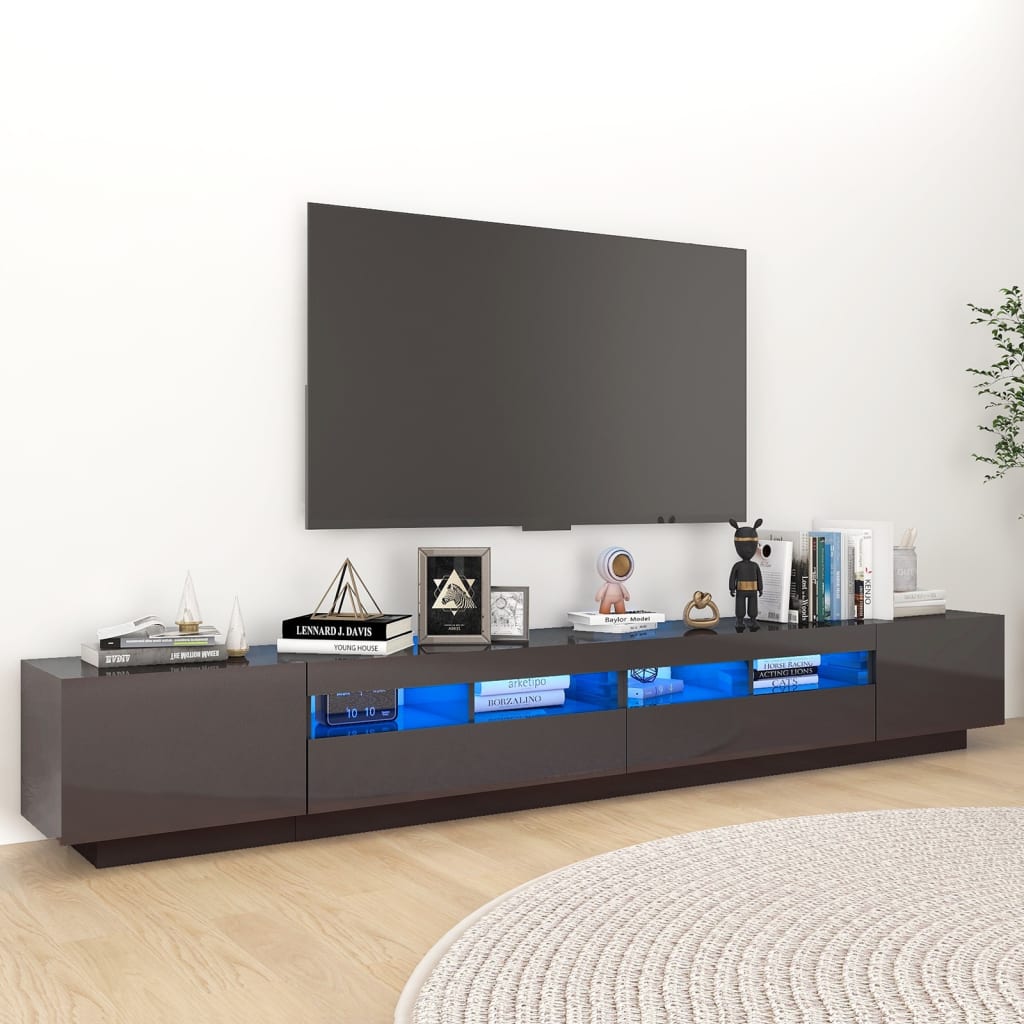 Berkfield TV Cabinet with LED Lights High Gloss Grey 260x35x40 cm