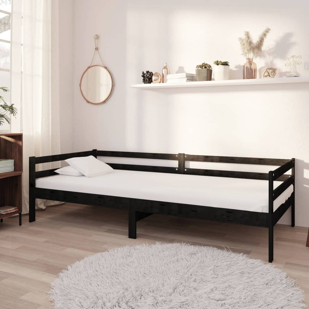 Berkfield Day Bed Black Solid Pinewood 90x200 cm