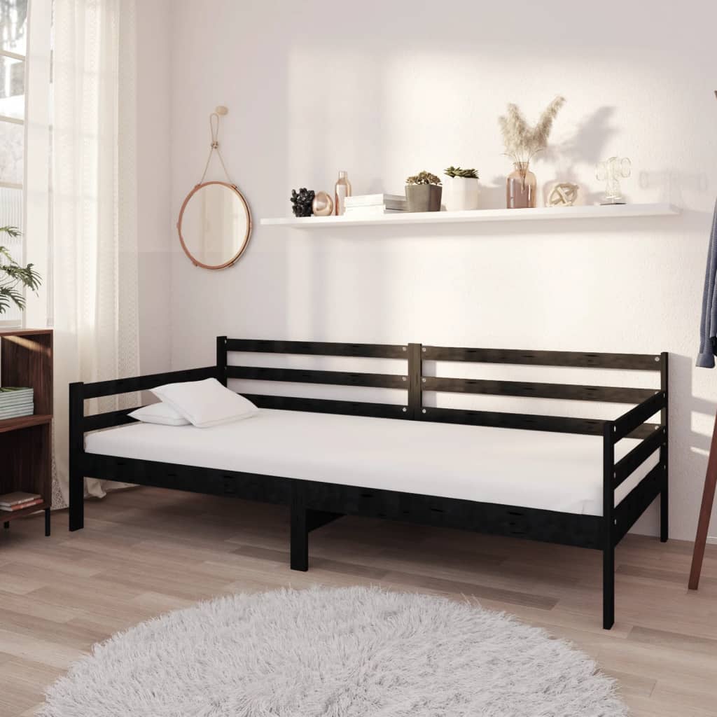 Berkfield Day Bed Black Solid Pinewood 90x200 cm
