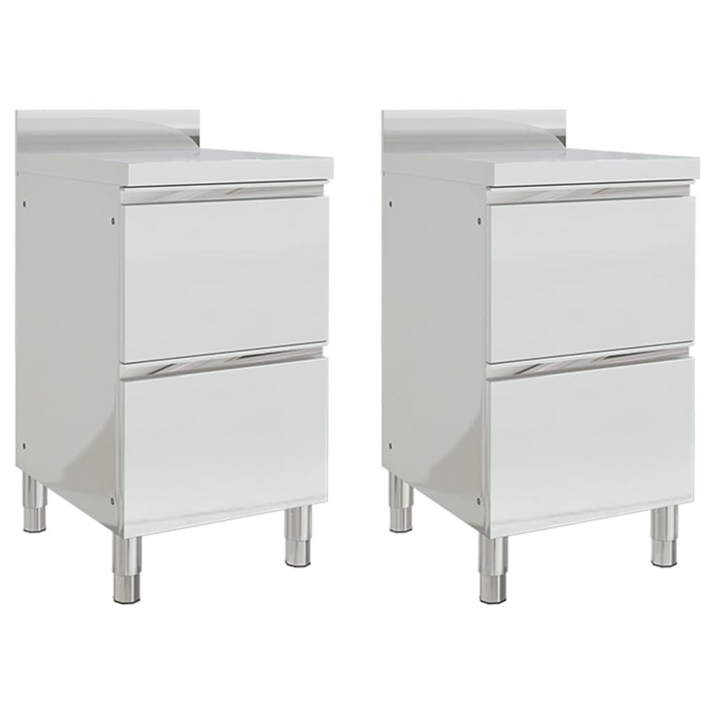 Berkfield Commercial Kitchen Cabinets with 2 Drawers 2 pcs Stainless Steel