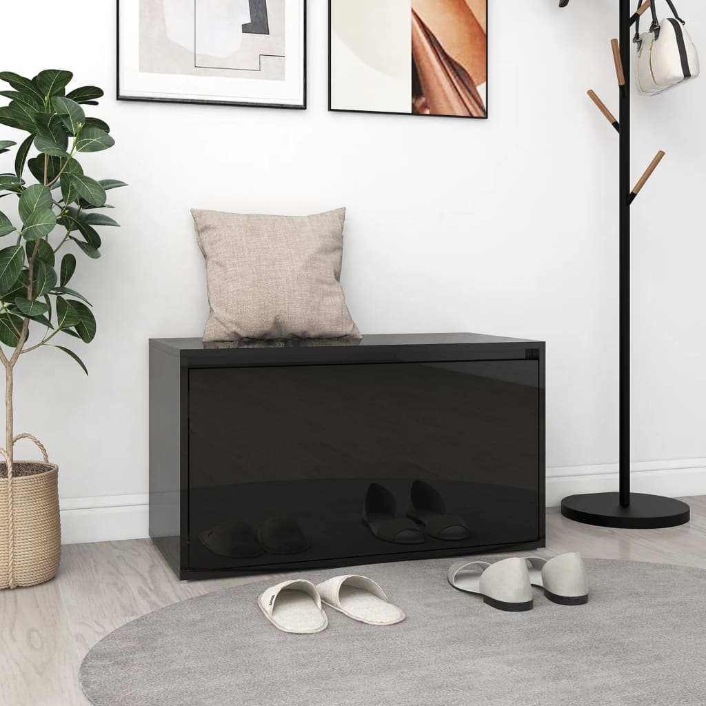 Berkfield Hall Bench 80x40x45 cm High Gloss Black Engineered Wood