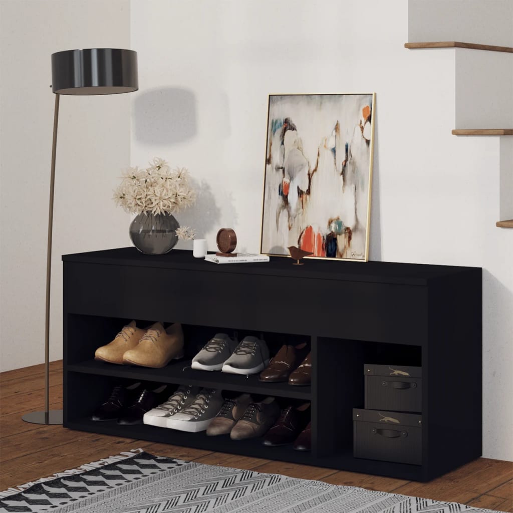 Berkfield Shoe Bench Black 105x30x45 cm Engineered Wood