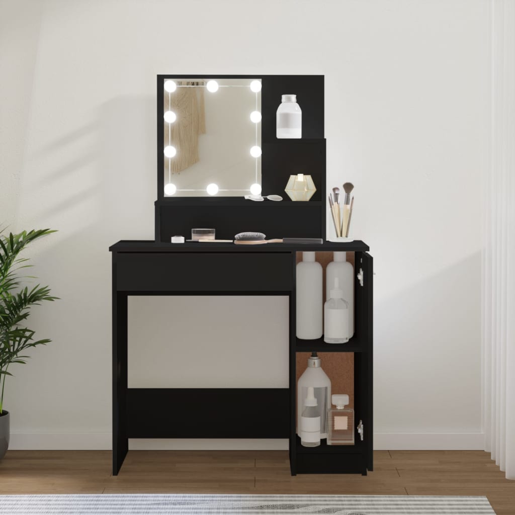 Berkfield Dressing Table with LED Black 86.5x35x136 cm