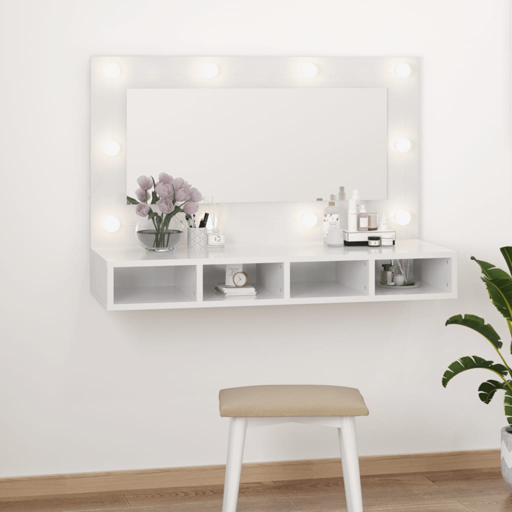 Berkfield Mirror Cabinet with LED High Gloss White 90x31.5x62 cm