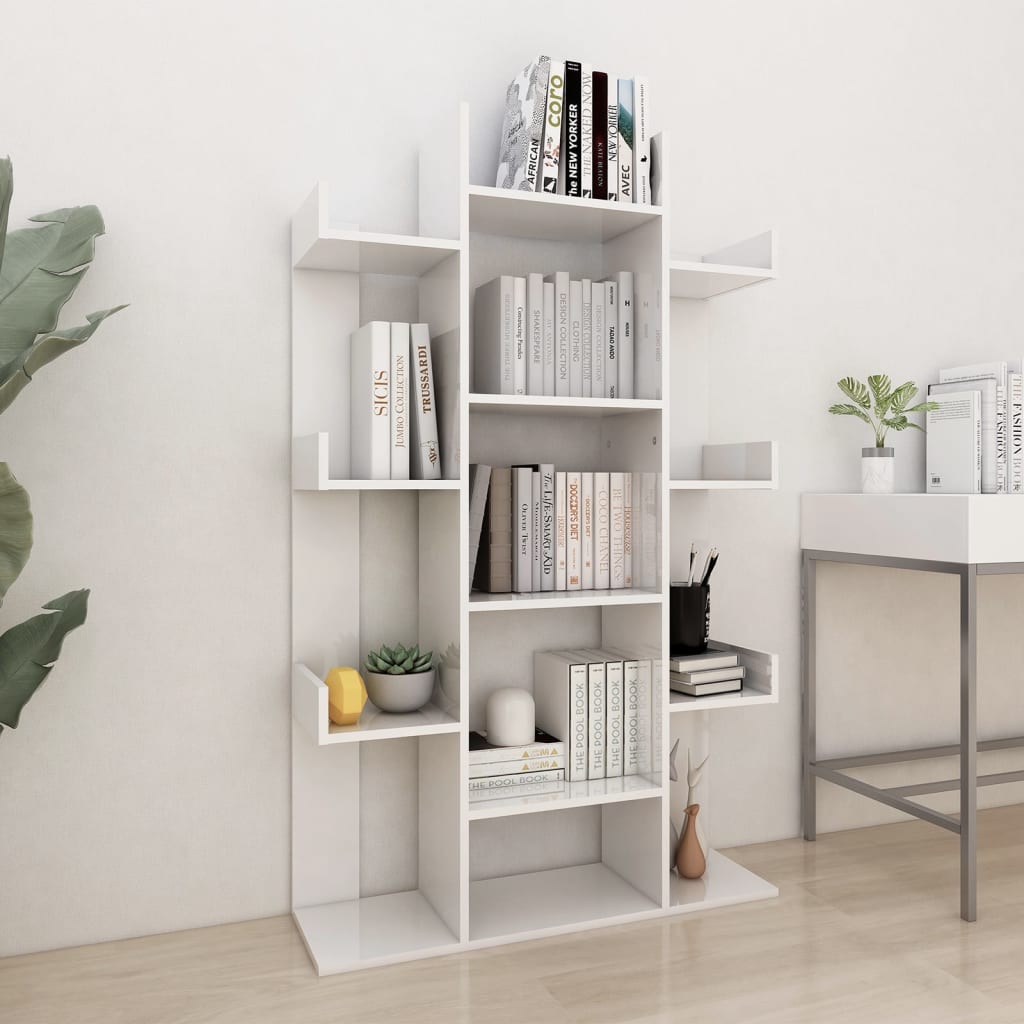 Berkfield Book Cabinet High Gloss White 86x25.5x140 cm Engineered Wood