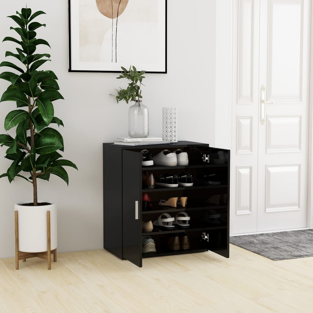 Berkfield Shoe Cabinet High Gloss Black 60x35x70 cm Engineered Wood