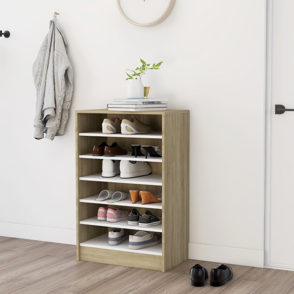 Berkfield Shoe Cabinet White and Sonoma Oak 60x35x92 cm Engineered Wood