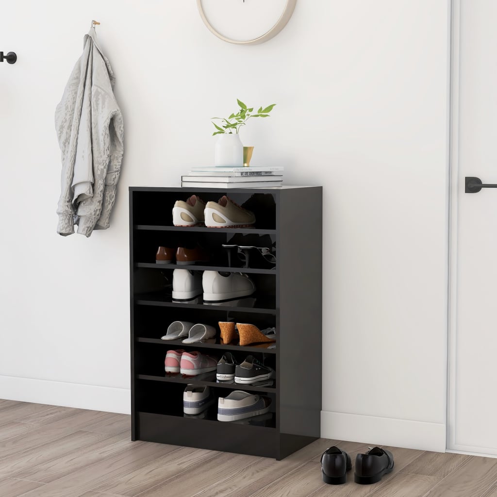 Berkfield Shoe Cabinet High Gloss Black 60x35x92 cm Engineered Wood