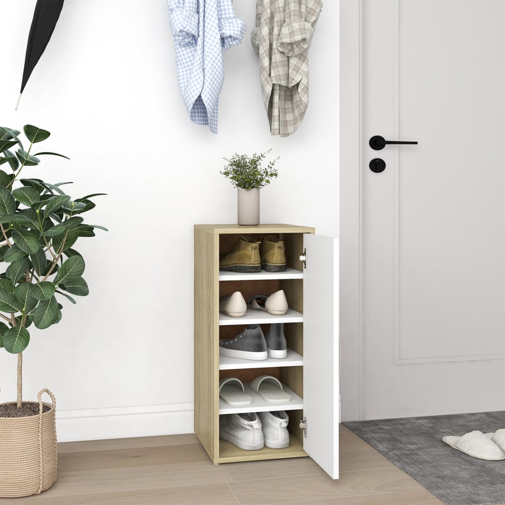 Berkfield Shoe Cabinet White and Sonoma Oak 32x35x70 cm Engineered Wood