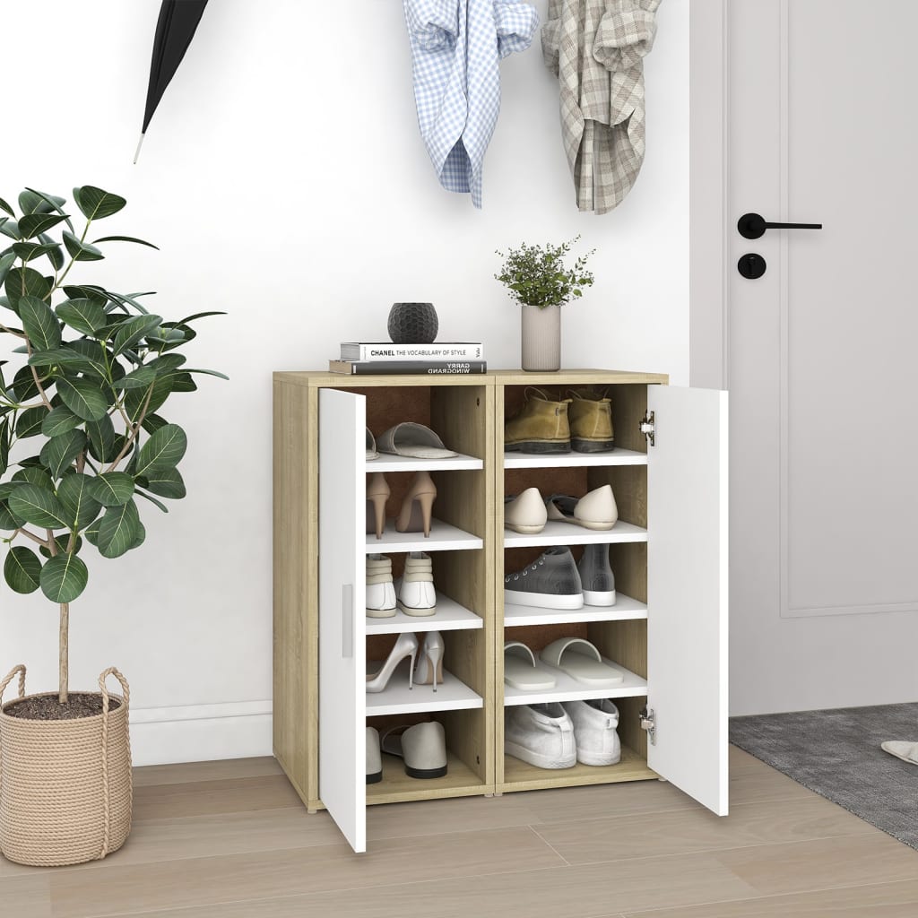 Berkfield Shoe Cabinets 2 pcs White and Sonoma Oak 32x35x70 cm Engineered Wood