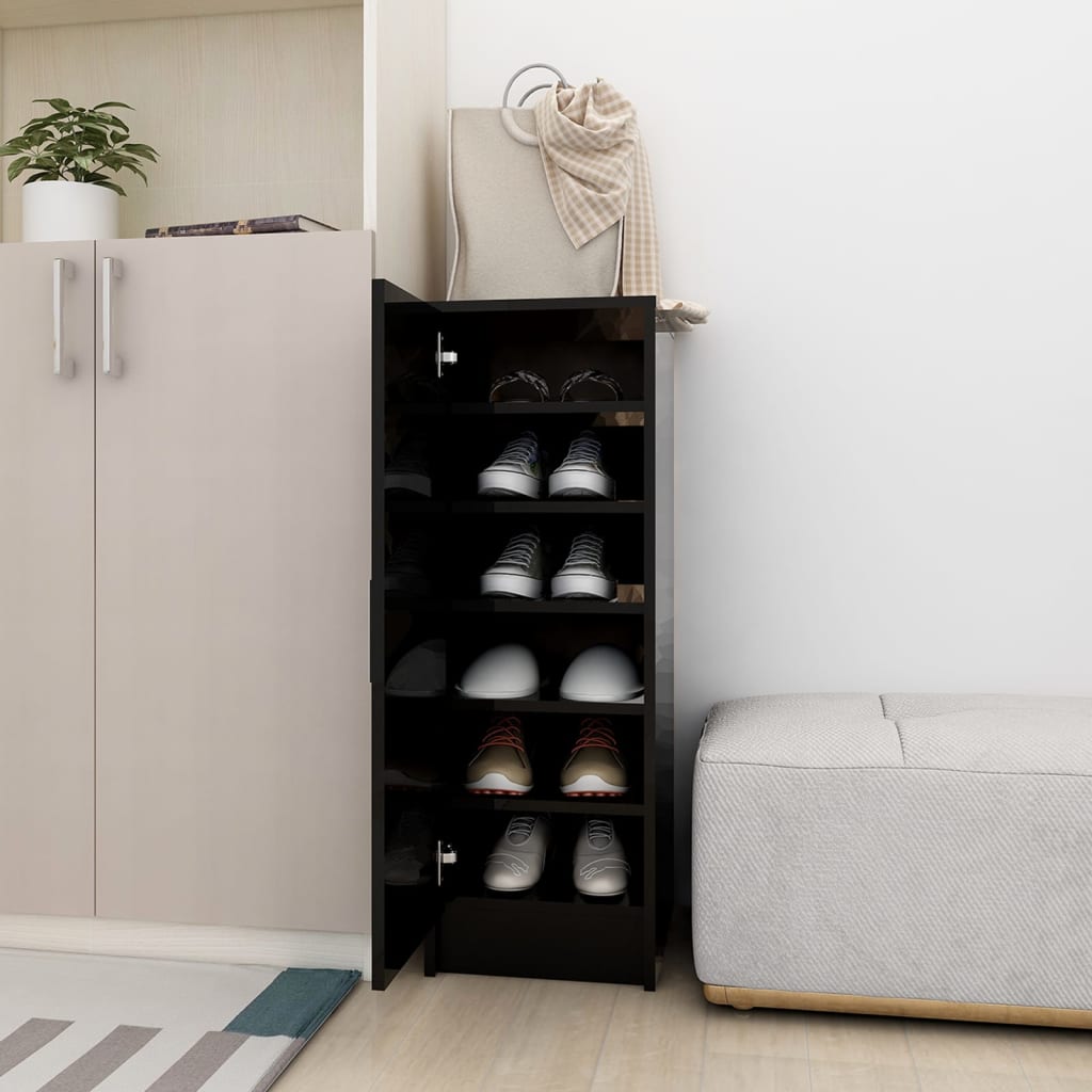 Berkfield Shoe Cabinet High Gloss Black 32x35x92 cm Engineered Wood