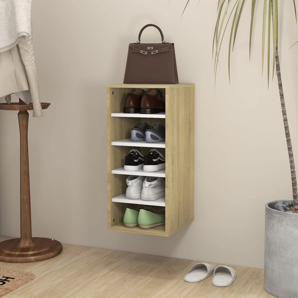 Berkfield Shoe Cabinet White and Sonoma Oak 31.5x35x70 cm Engineered Wood