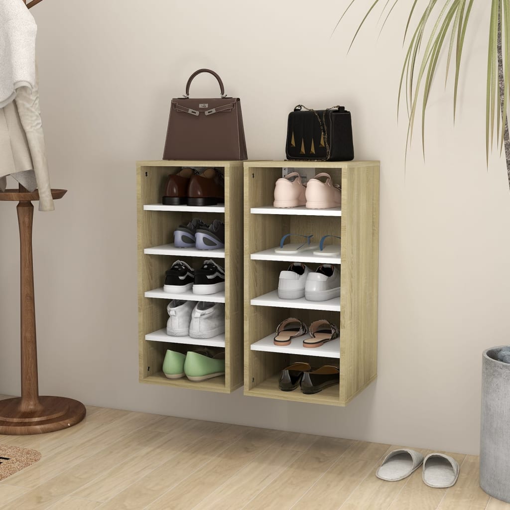 Berkfield Shoe Cabinets 2 pcs White and Sonoma Oak 31.5x35x70 cm Engineered Wood