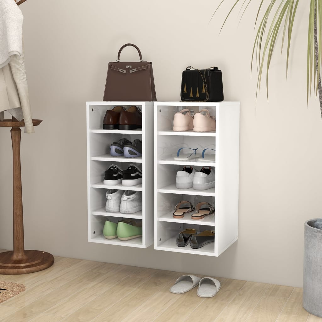 Berkfield Shoe Cabinets 2 pcs High Gloss White 31.5x35x70 cm Engineered Wood
