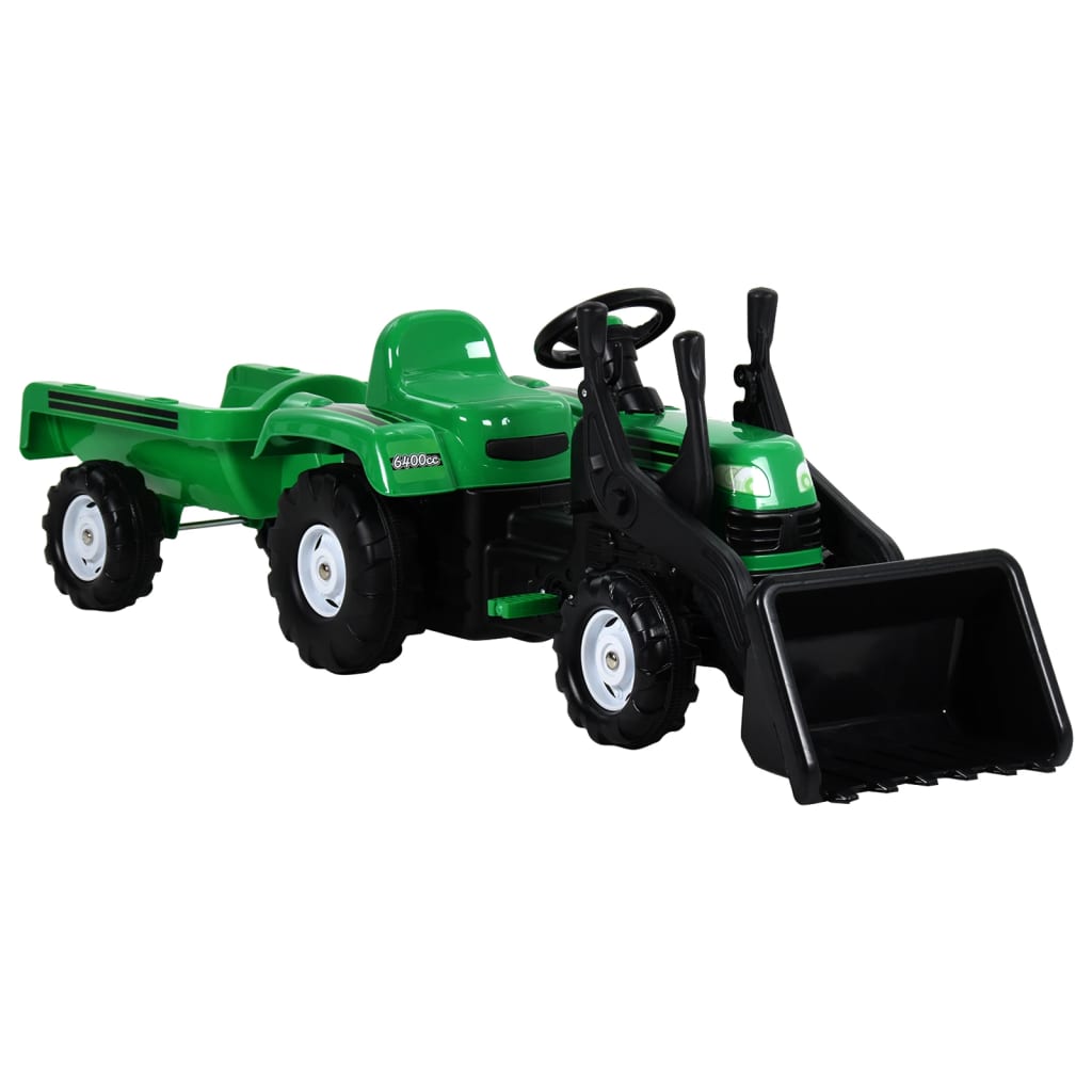 Berkfield Pedal Tractor for Kids with Trailer and Loader Green and Black
