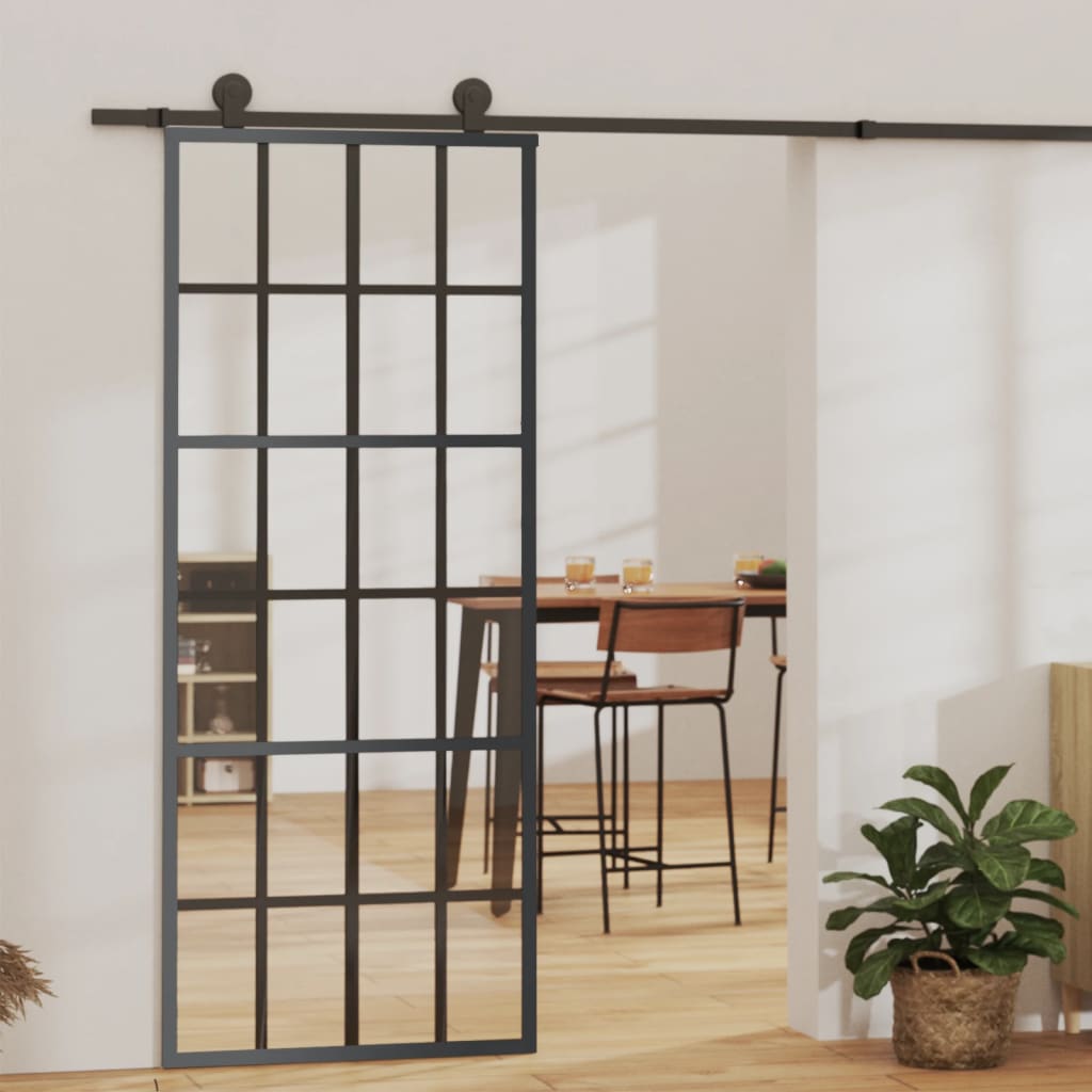 Berkfield Sliding Door with Hardware Set ESG Glass&Aluminium 76x205 cm