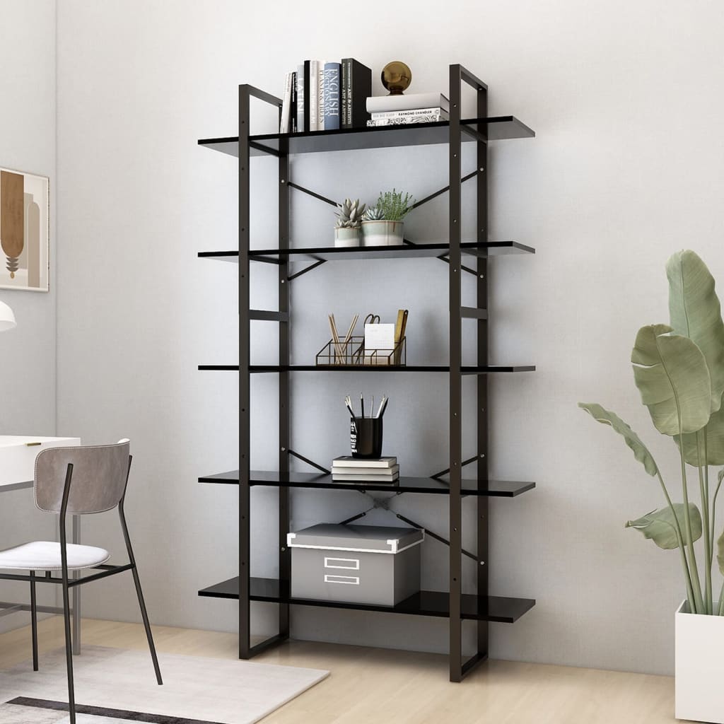 Berkfield 5-Tier Book Cabinet Black 100x30x175 cm Engineered Wood