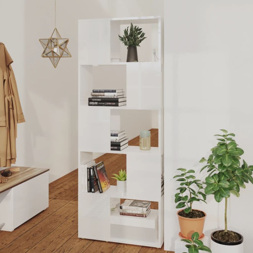 Berkfield Book Cabinet Room Divider High Gloss White 60x24x155 cm