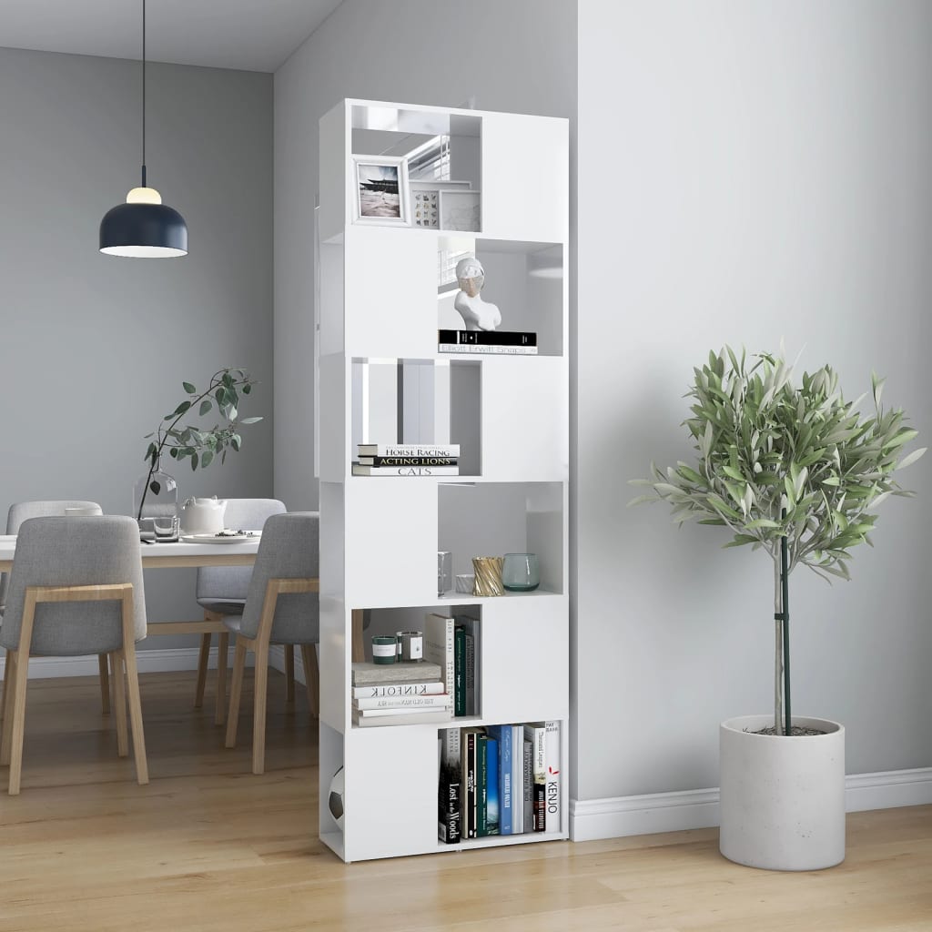Berkfield Book Cabinet Room Divider High Gloss White 60x24x186 cm