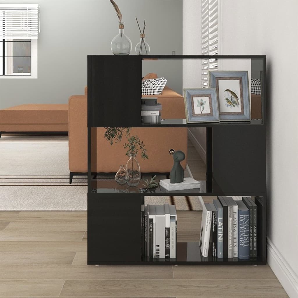 Berkfield Book Cabinet Room Divider High Gloss Black 80x24x94cm Engineered Wood