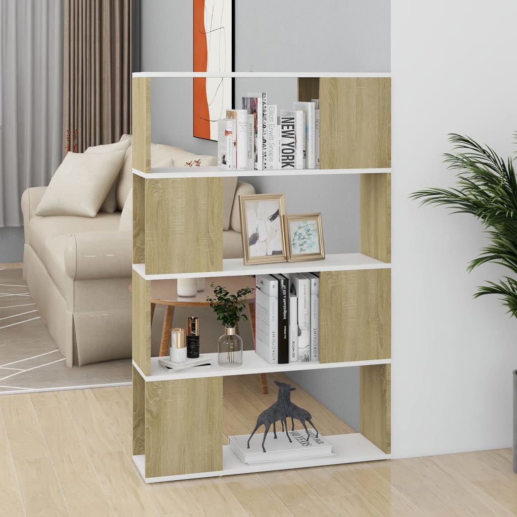 Berkfield Book Cabinet Room Divider White and Sonoma Oak 80x24x124.5 cm