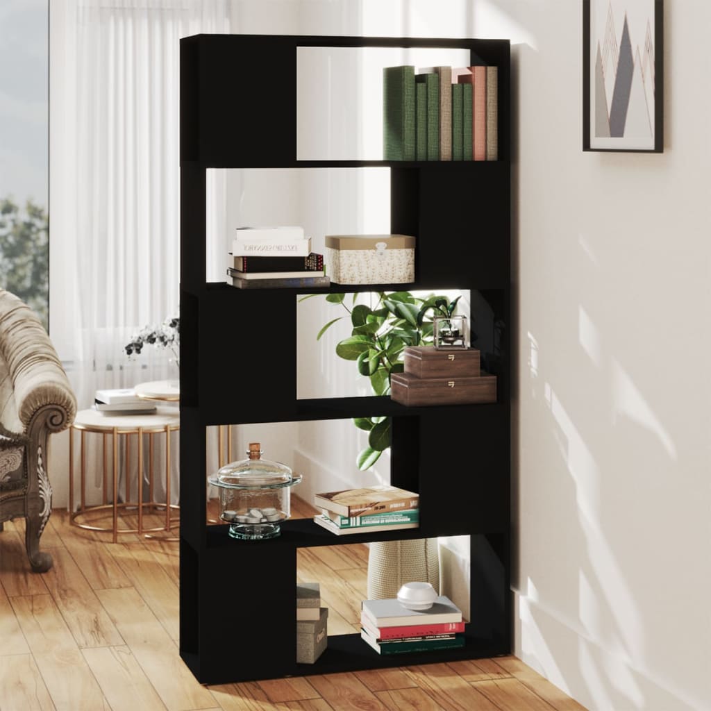 Berkfield Book Cabinet Room Divider Black 80x24x155 cm Engineered Wood