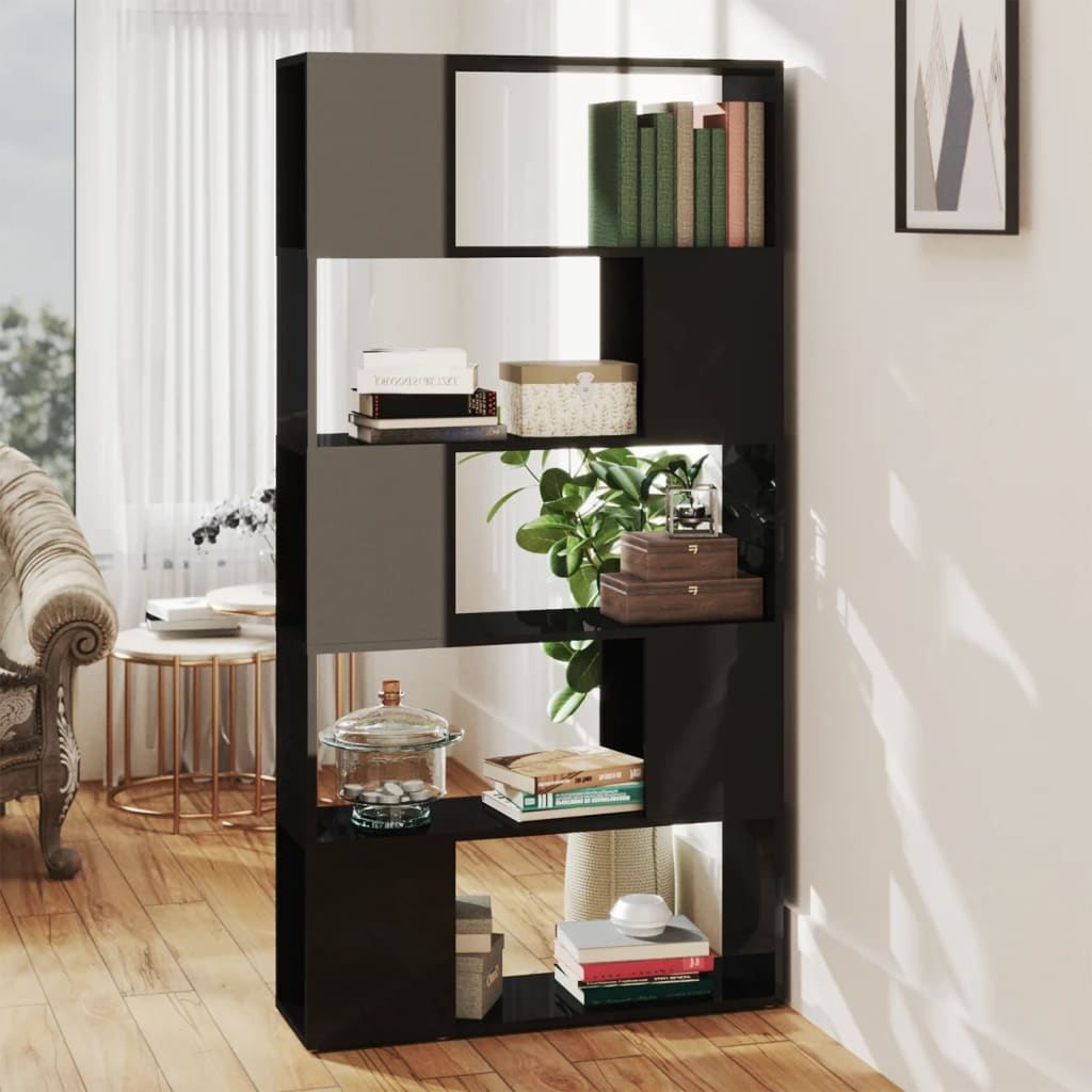 Berkfield Book Cabinet Room Divider High Gloss Black 80x24x155 cm Engineered Wood