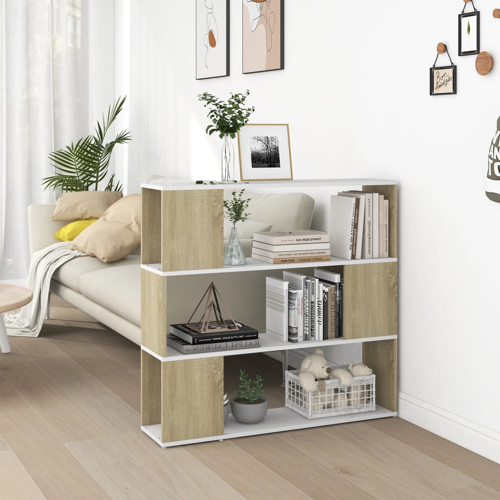 Berkfield Book Cabinet Room Divider White and Sonoma Oak 100x24x94 cm