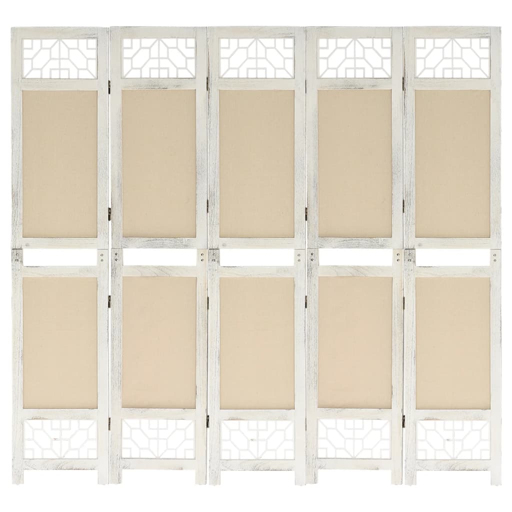 Berkfield 5-Panel Room Divider Cream 175x165 cm Fabric