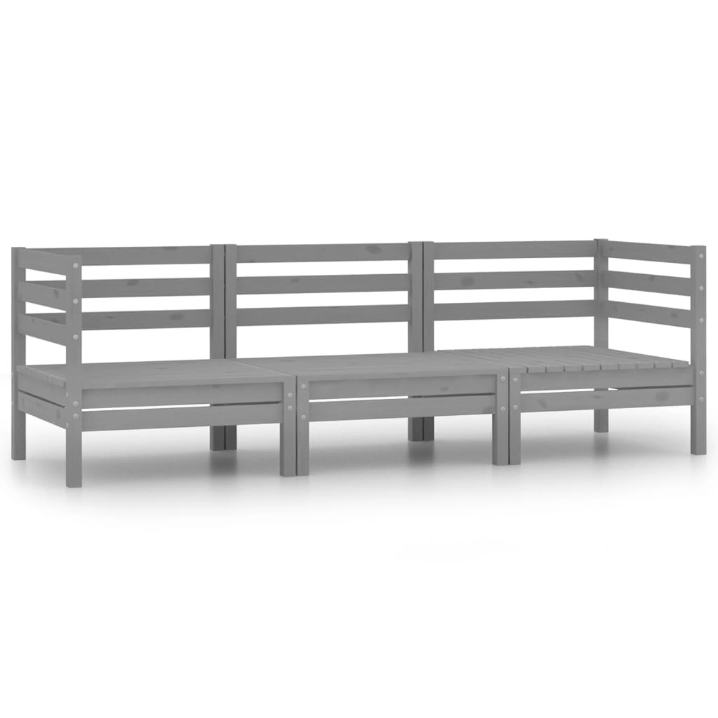 Berkfield 3 Piece Garden Lounge Set Solid Pinewood Grey