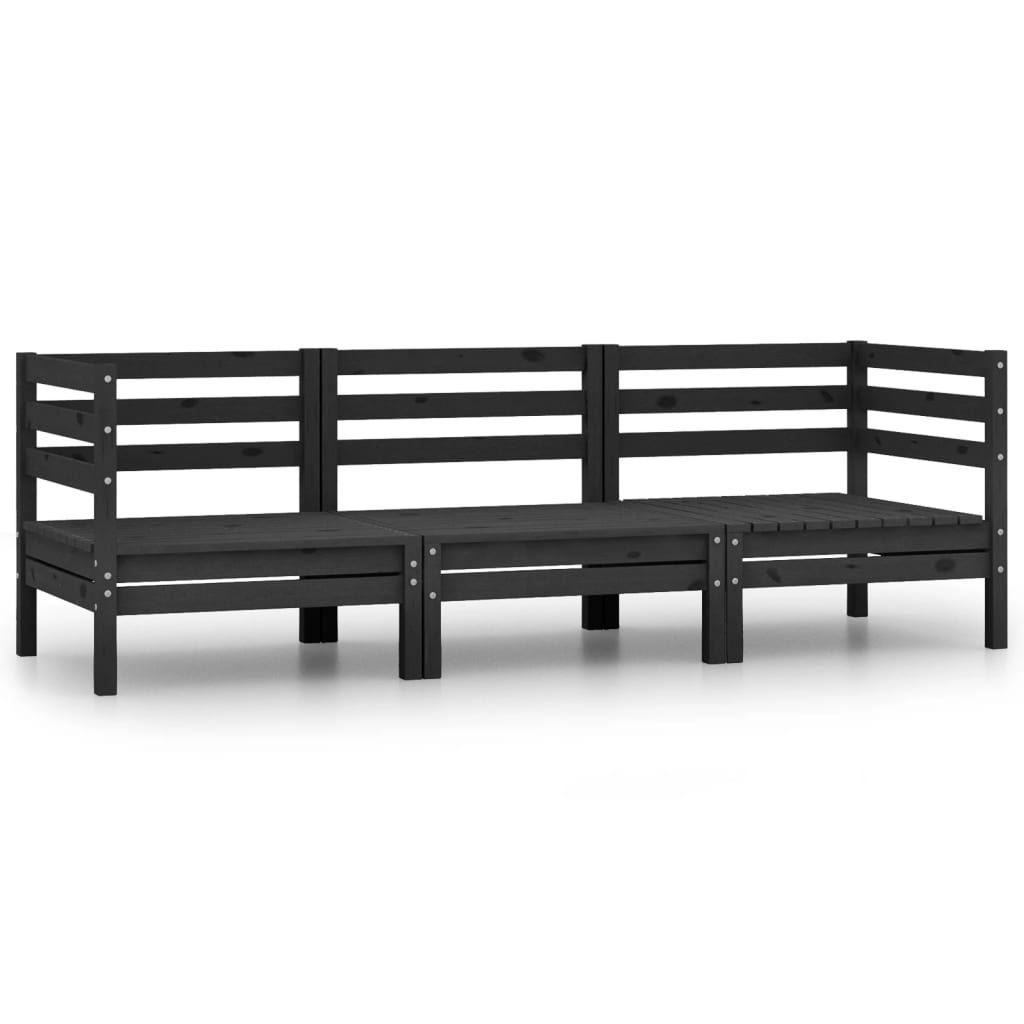 Berkfield 3 Piece Garden Lounge Set Solid Pinewood Black
