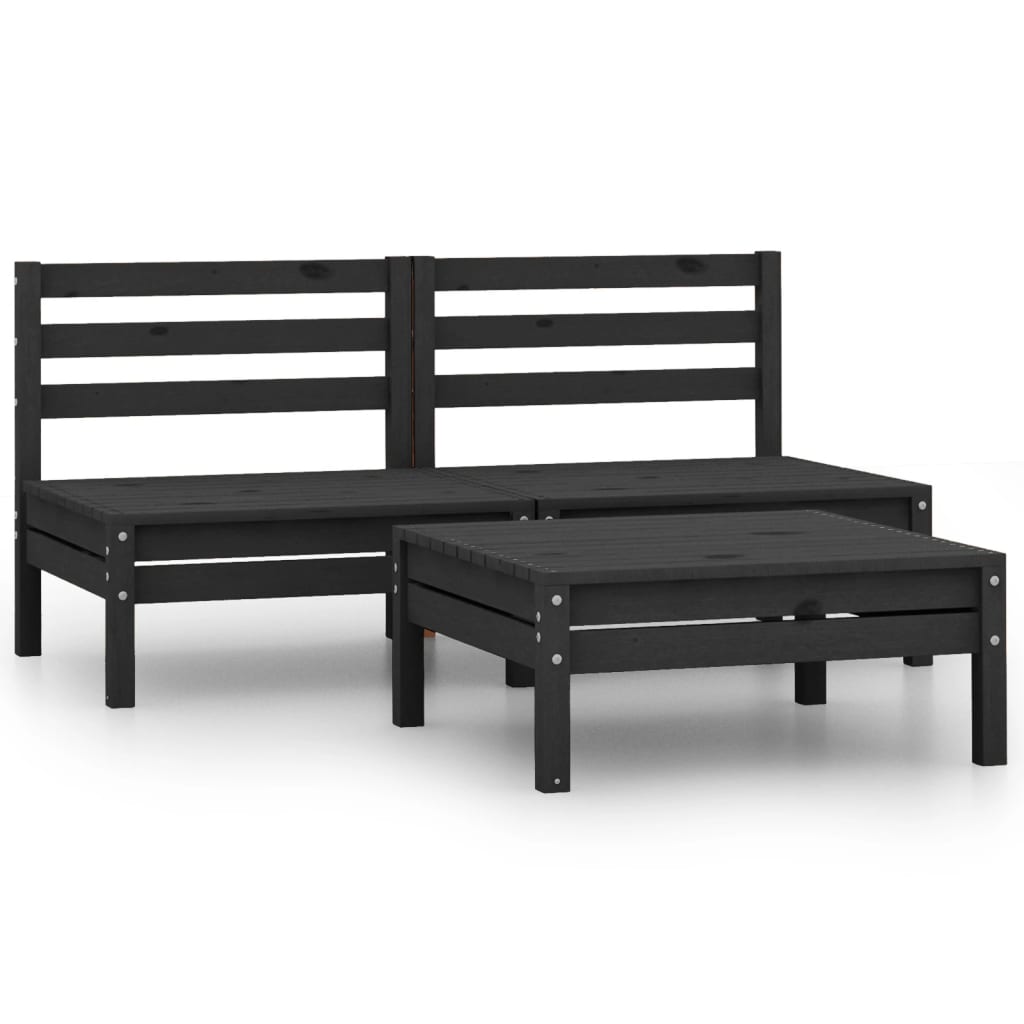Berkfield 3 Piece Garden Lounge Set Solid Pinewood Black