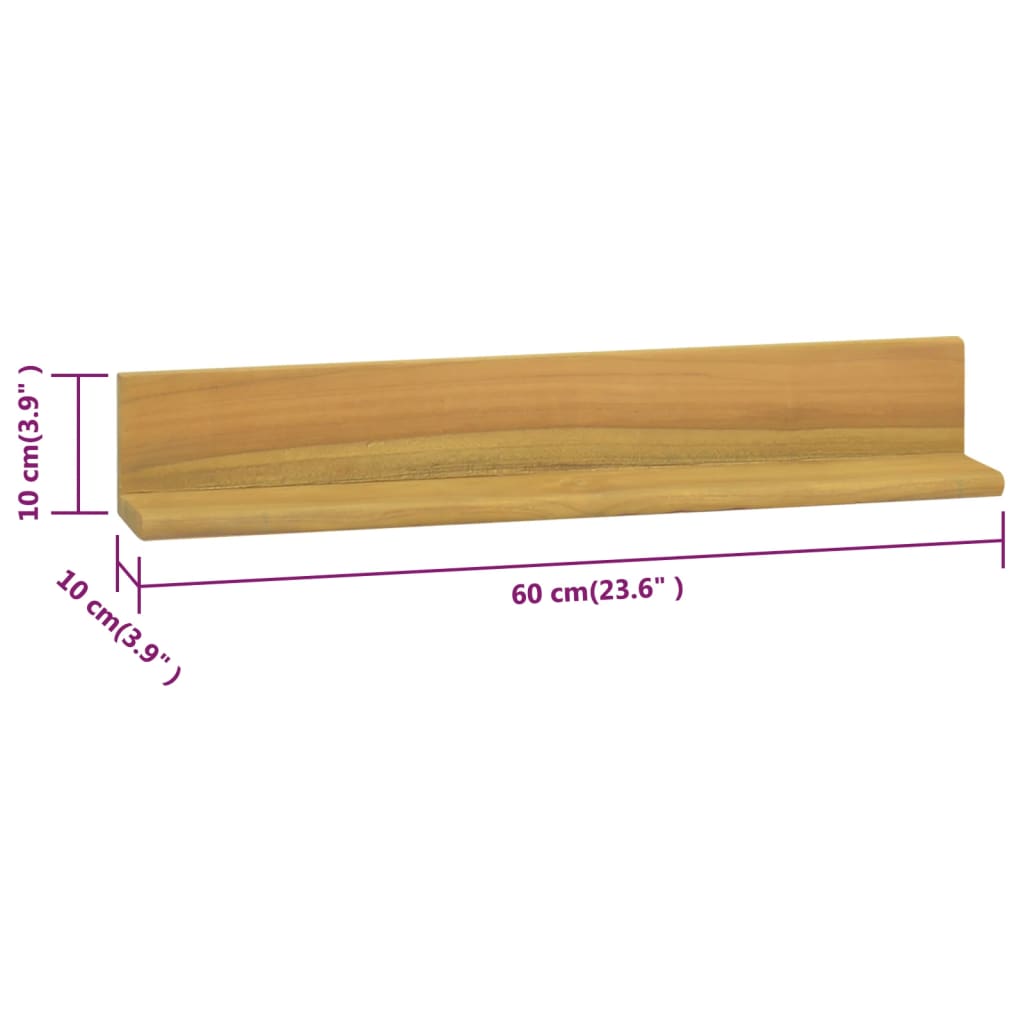 Berkfield Wall Shelves 2 pcs 60x10x10 cm Solid Wood Teak